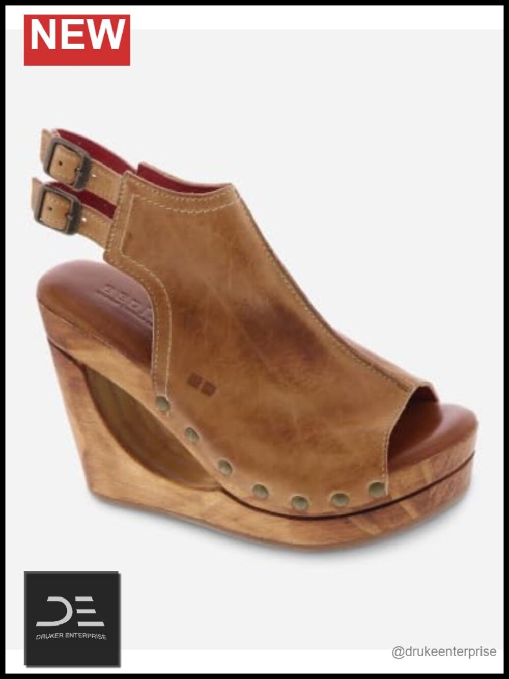 Studded Hooded Leather Platform Wedge Sandals